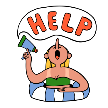 Woman in inflatable ring asking for help on a megaphone PNG, SVG