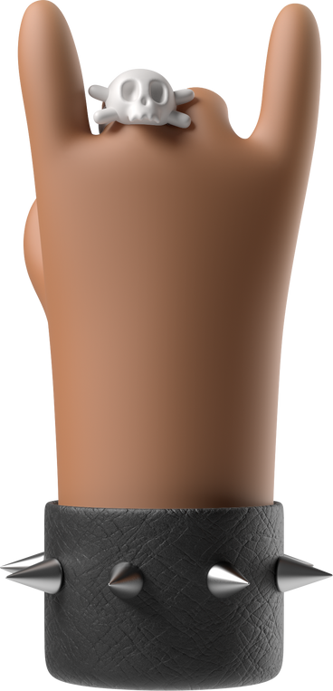 Рука рокера с коричневой кожей и кольцом в виде черепа со знаком рока в PNG, SVG