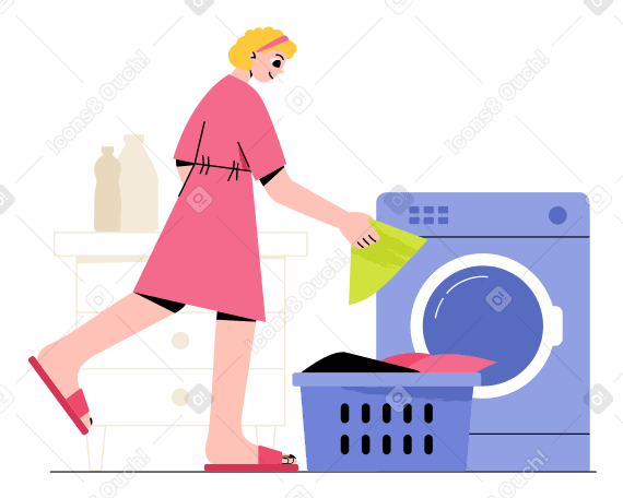Woman doing laundry in washing machine PNG, SVG