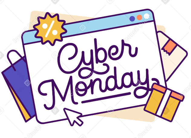 Lettering Cyber Monday with bag and boxes text PNG, SVG
