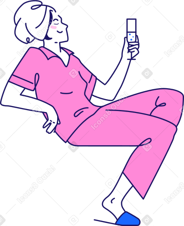 woman in pajamas with a glass of champagne in her hand Illustration in PNG, SVG