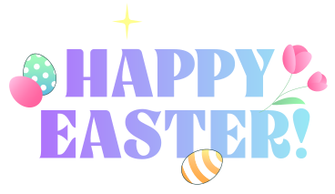 Text Happy Easter with eggs and flowers PNG, SVG