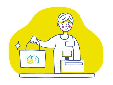 Male grocery store cashier at checkout PNG, SVG