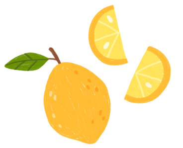 Лимон с листьями и ломтиками лимона в PNG, SVG