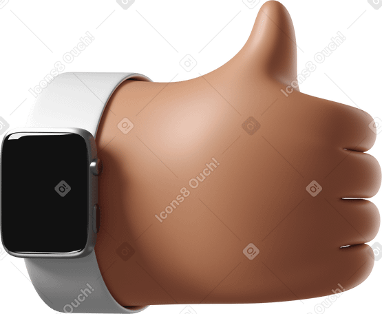 3D Tanned skin hand with smartwatch turned off showing thumbs up PNG, SVG