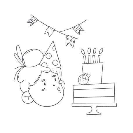 Girl blowing out candles on a birthday cake Illustration in PNG, SVG