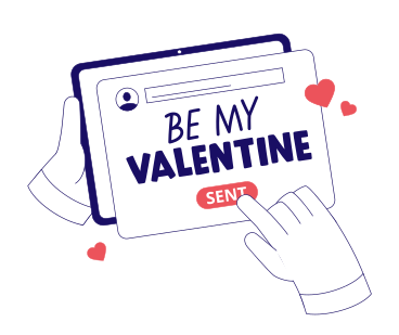 Tablet with hands, sending message with text Be my valentine  PNG, SVG