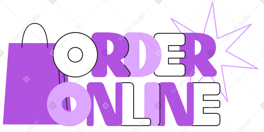 Lettering Order Online with bag text PNG, SVG
