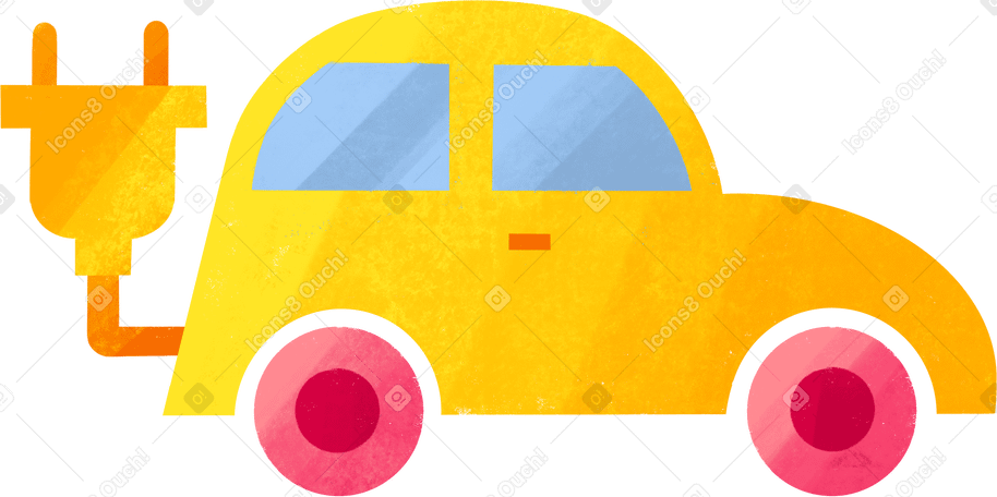 small yellow eco electric car Illustration in PNG, SVG