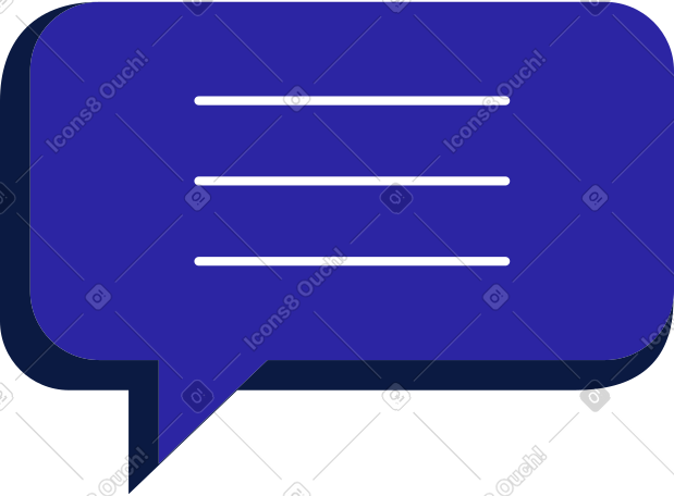 blue speech bubble with three line PNG, SVG