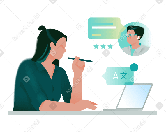 Woman learning a new language online PNG, SVG