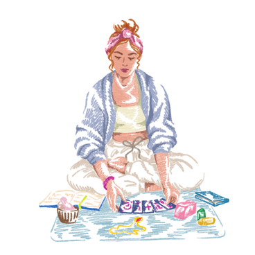 Woman doing tarot reading with amulets PNG, SVG