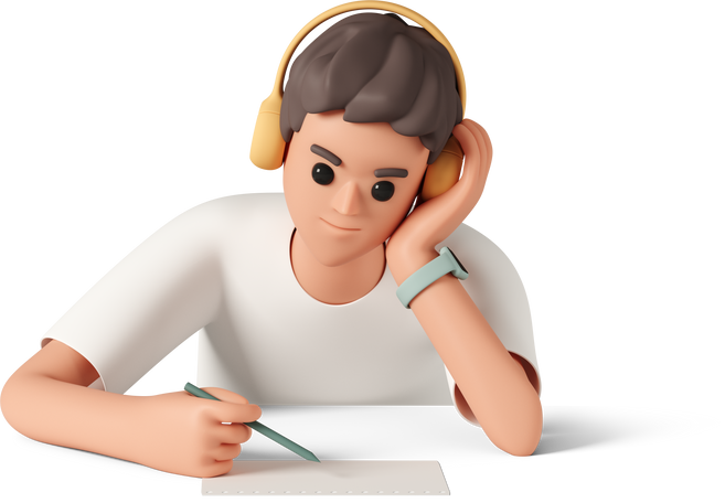 man in headphones taking notes  Illustration in PNG, SVG