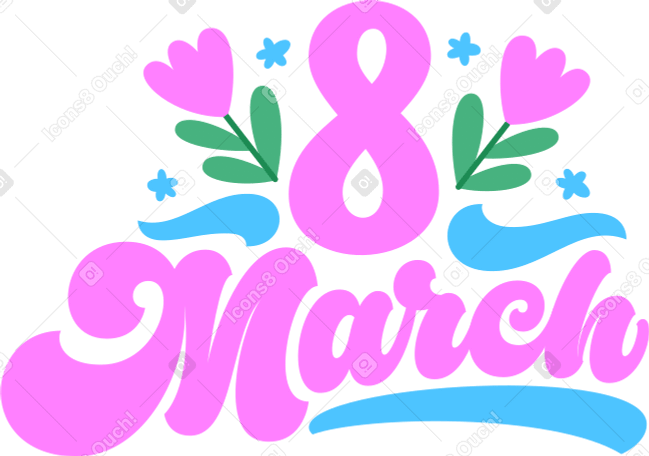 lettering 8 march flowers Illustration in PNG, SVG