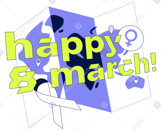 세계 지도와 여성 기호가 포함된 텍스트 happy 8 march PNG, SVG
