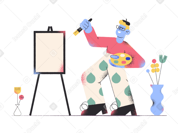Artist painting picture on easel PNG, SVG