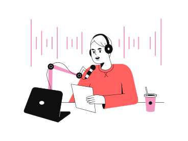 Man hosting a podcast while reading the news PNG, SVG