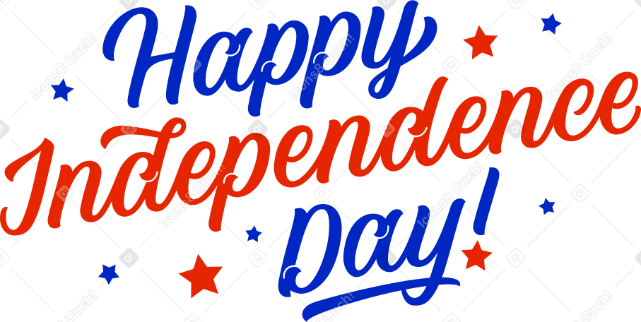 red and blue lettering happy independence day with stars Illustration in PNG, SVG