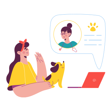 Girl with a dog gets an online consultation with a doctor PNG, SVG