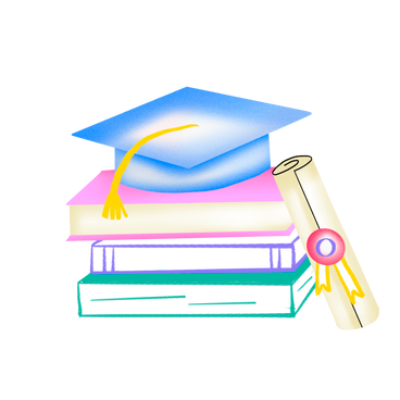 Graduation cap on books with diploma PNG, SVG