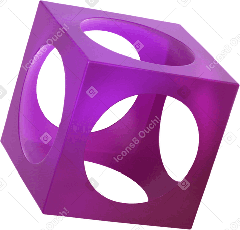 3D 带圆孔的空心立方体 PNG, SVG