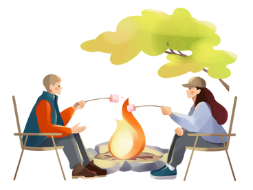 Friends roasting marshmallows on a fire PNG, SVG
