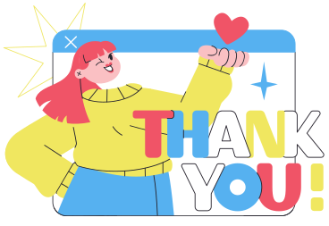 Lettering Thank You! with girl in browser text PNG, SVG