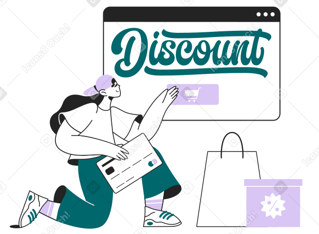 Lettering Discount in browser and woman shopping online PNG, SVG
