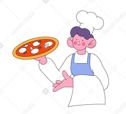 Chef serving a pizza Illustration in PNG, SVG