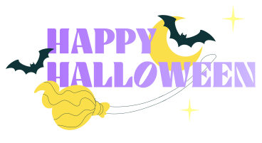 Text happy halloween lettering with broom and bats PNG, SVG