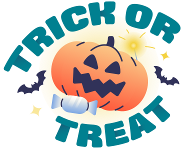 Lettering Trick or Treat with halloween pumpkin and bats text PNG, SVG