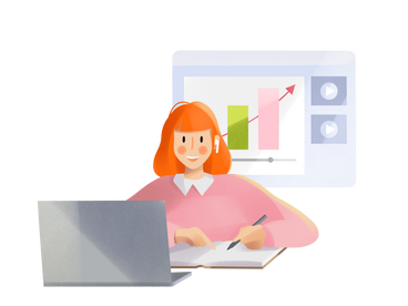Девушка учится онлайн в PNG, SVG