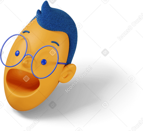 3D Three-quarter view of a boy's head with open mouth turned left Illustration in PNG, SVG
