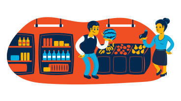 Man and woman choosing food in grocery store PNG, SVG