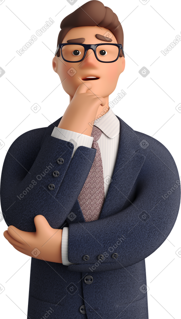 Pondering businessman in dark blue suit PNG, SVG