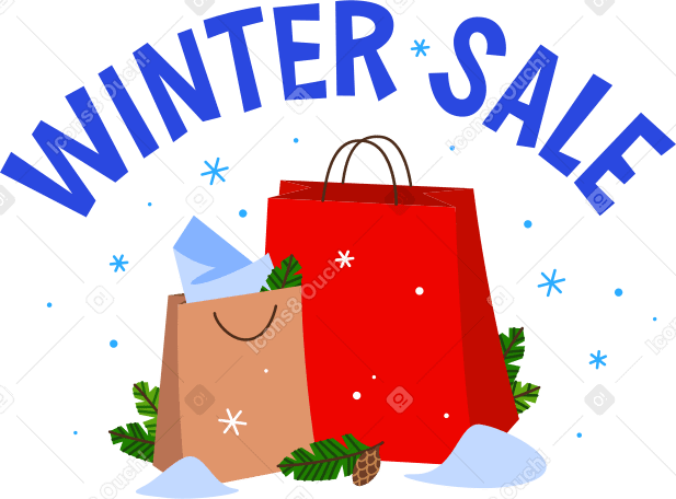 winter sale lettering and shopping bags Illustration in PNG, SVG