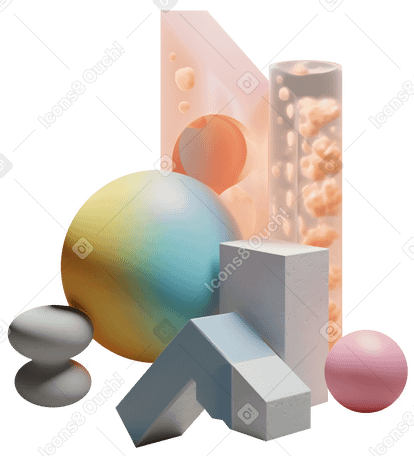 3D 具有彩色塑料物体的抽象构图 PNG, SVG