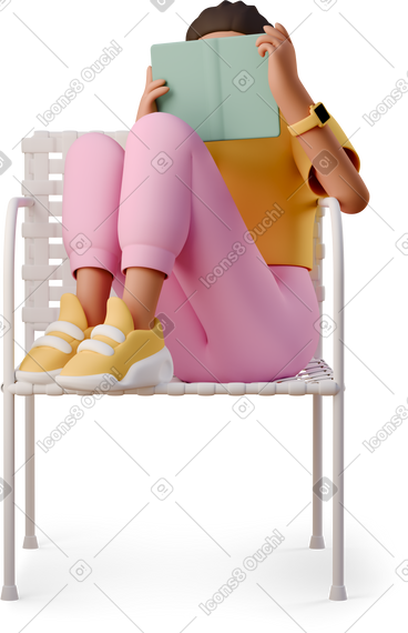 Young woman sitting in armchair and reading book PNG, SVG