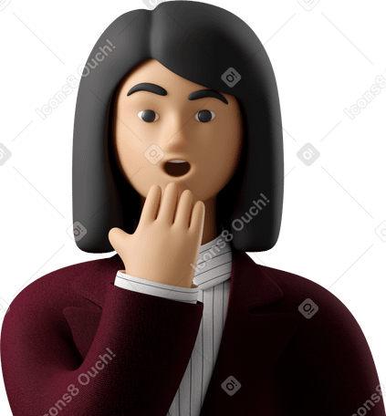 3D close up of astonished businesswoman in red suit Illustration in PNG, SVG