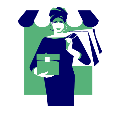 Mujer con paquete y bolsas de compras. PNG, SVG