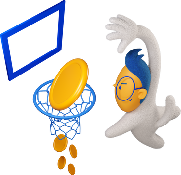 Boy putting money in basketball hoop eagerly turned right PNG, SVG