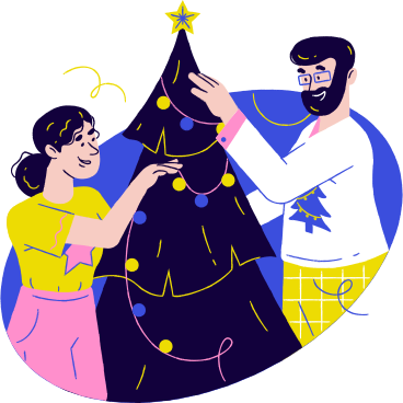 Homem e mulher decoram uma árvore de natal PNG, SVG