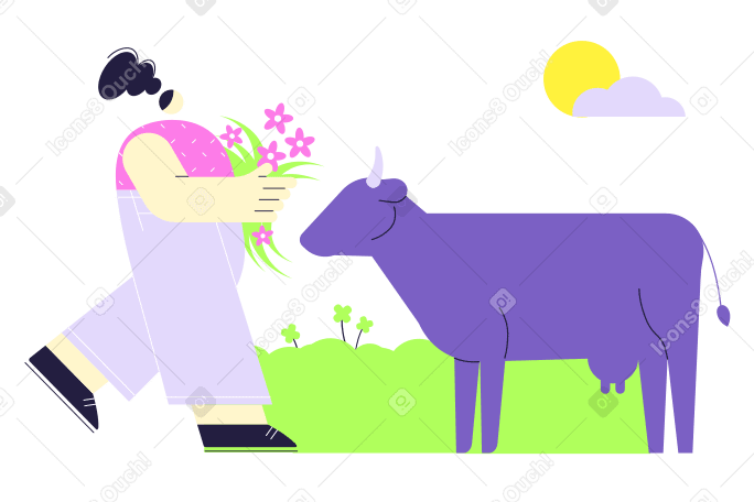 Taking care of the cow Illustration in PNG, SVG