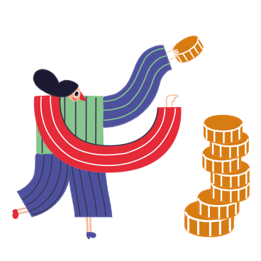 Mulher economizando dinheiro em uma pilha PNG, SVG