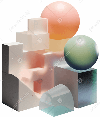 3D 색깔이 있는 물체를 이용한 추상 구성 PNG, SVG