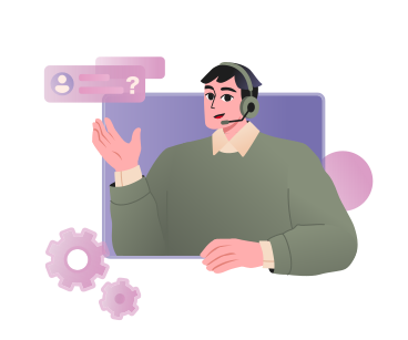 Illustrazione animata Persona del servizio clienti che risponde alla domanda in GIF, Lottie (JSON), AE