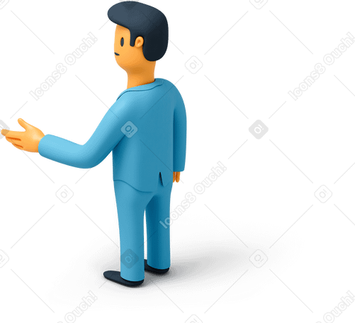 3D Back view of businessman holding out his hand PNG, SVG