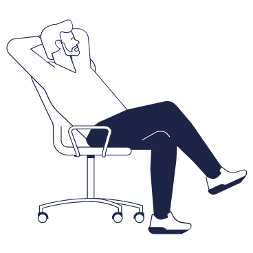 Mann, der sich in einem bürostuhl zurücklehnt animierte Grafik in GIF, Lottie (JSON), AE