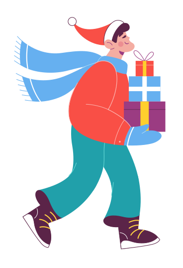 Illustration animée Homme portant des cadeaux de noël aux formats GIF, Lottie (JSON) et AE