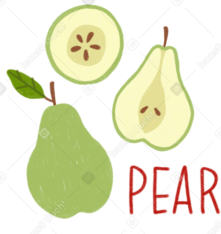 Pear, half of a pear, a pear slice and lettering PNG, SVG